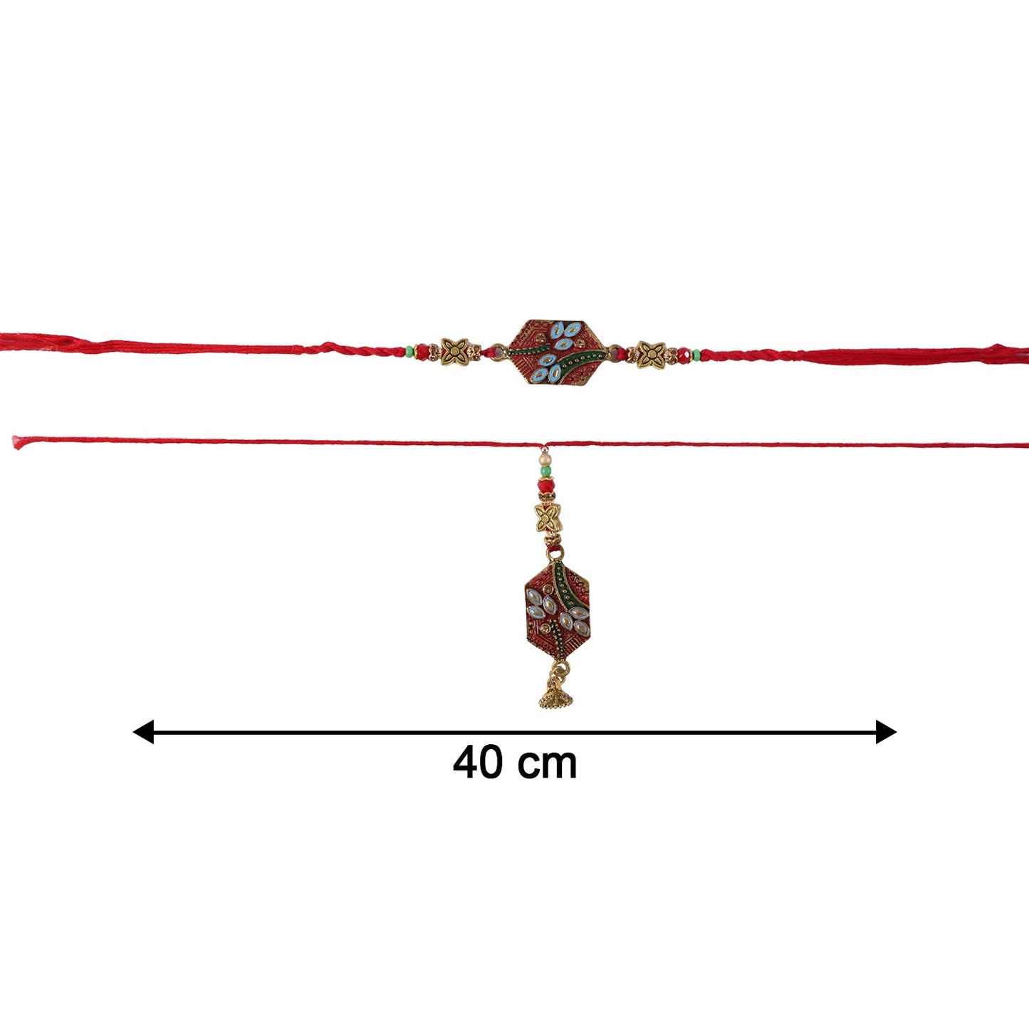 Detailed view of Meenakari Pot Bhabhi Rakhi coloring