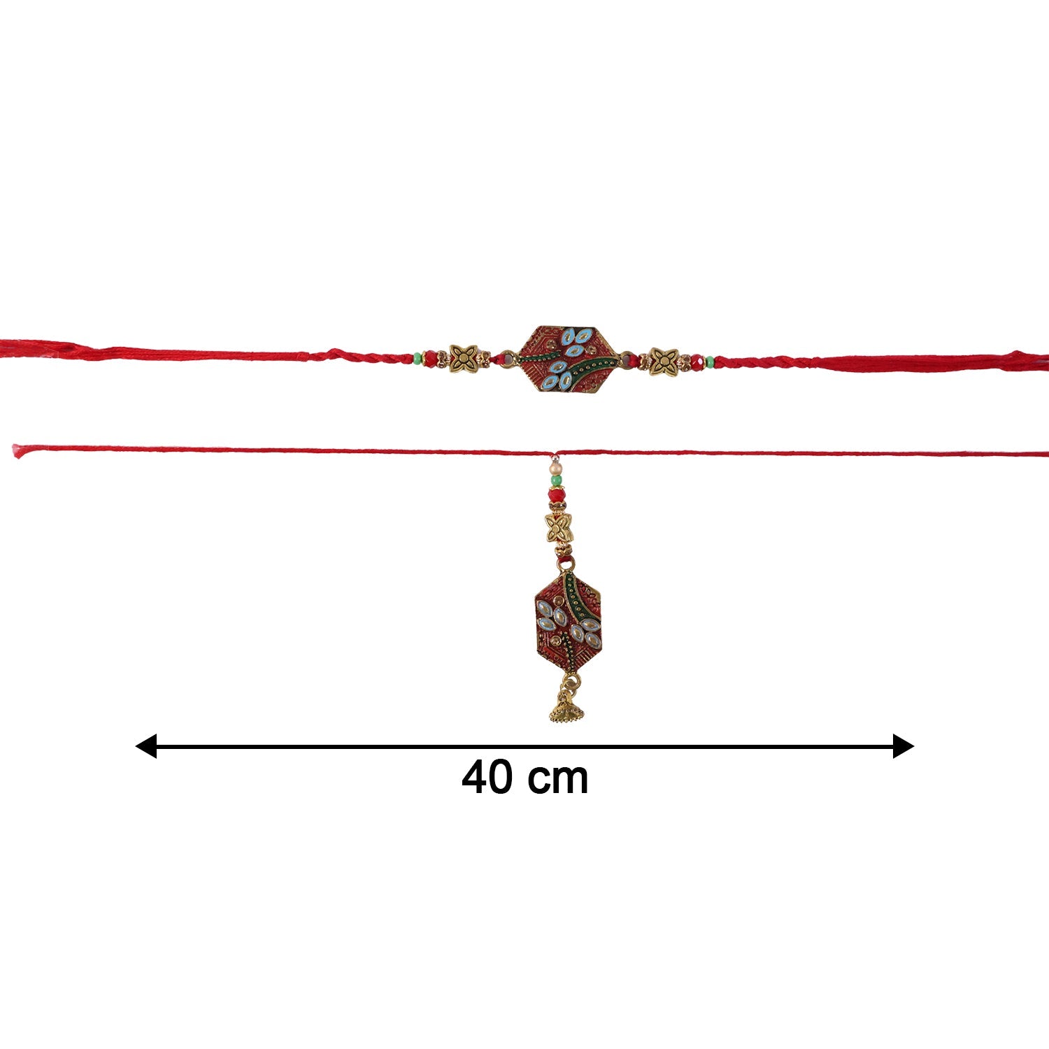 Detailed view of Meenakari Pot Bhabhi Rakhi coloring
