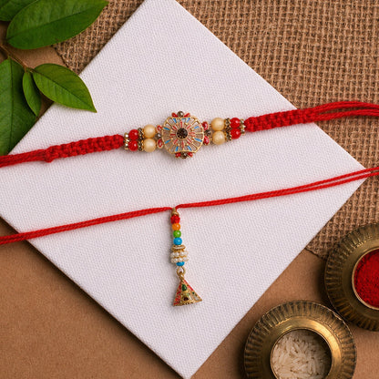 Sunflower Stone Bhabhi Rakhi with Bead Latkan close-up view