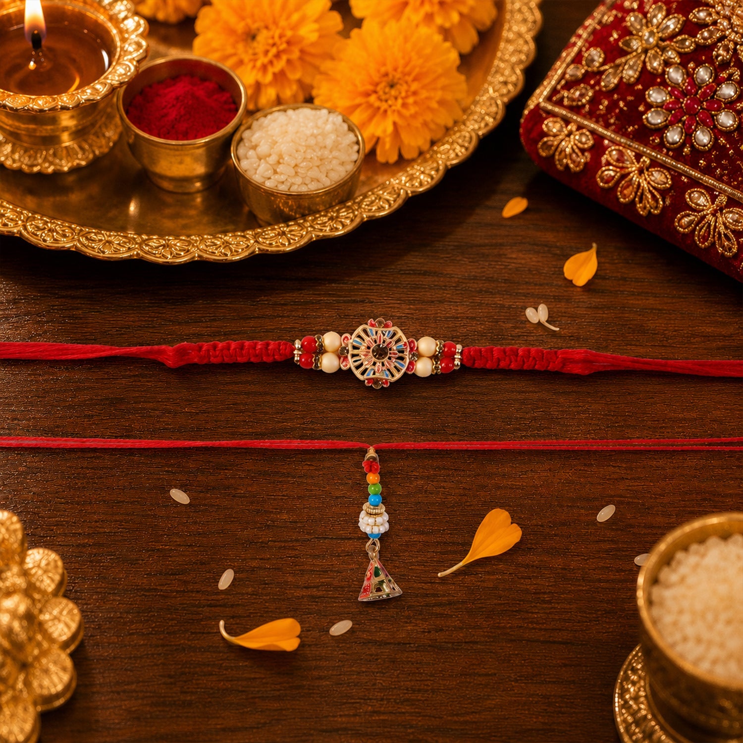 Sunflower Stone Bhabhi Rakhi detailed bead work