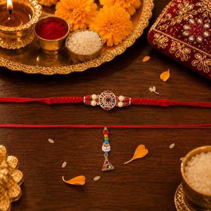 Sunflower Stone Bhabhi Rakhi detailed bead work