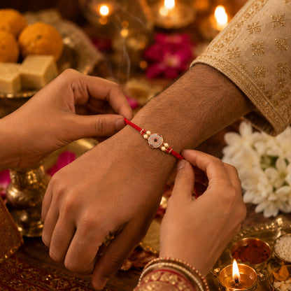 Sunflower Stone Bhabhi Rakhi with vibrant stone centerpiece