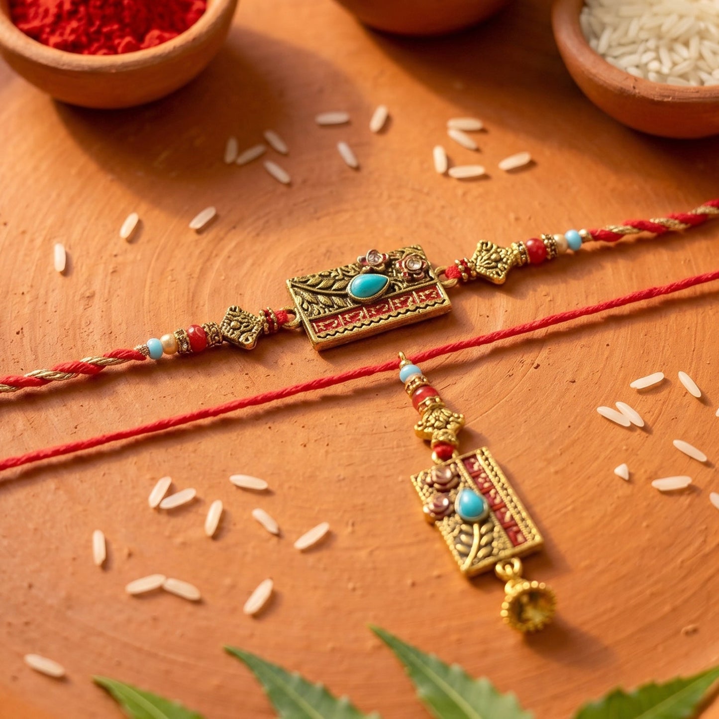 Pearl Beads Detail on Traditional Bhabhi Rakhi