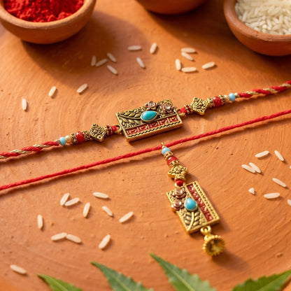 Pearl Beads Detail on Traditional Bhabhi Rakhi