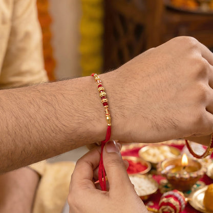 Peacock latkan Bhabhi Rakhi showing pearl beads