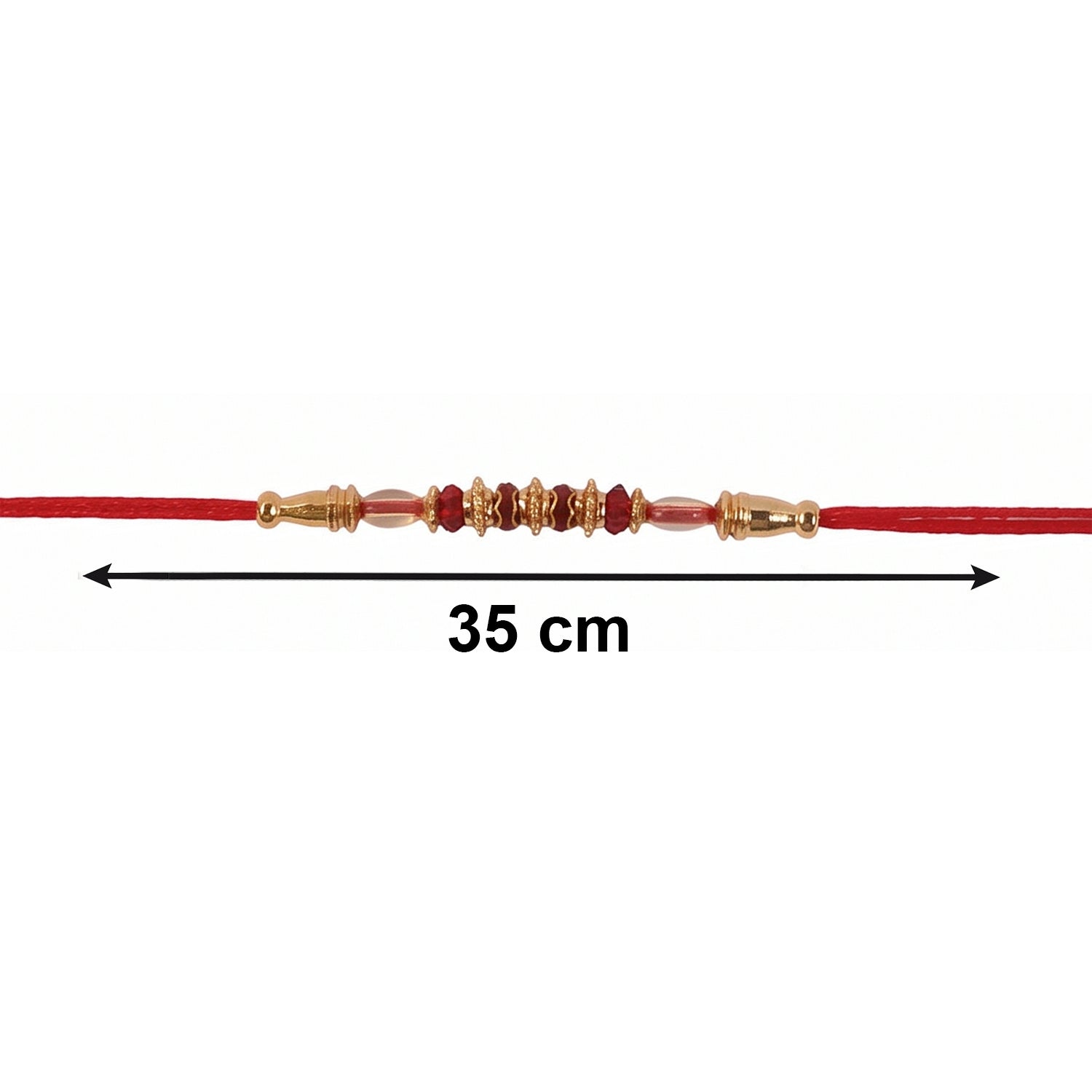 Designer Rakhi with pearl bead decoration and red thread