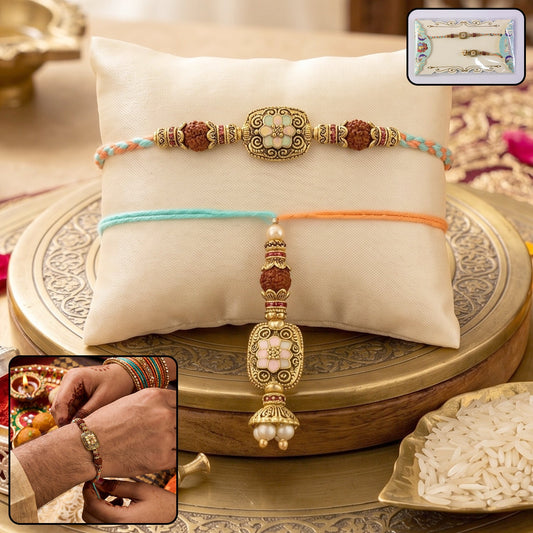 Rudraksha Pastel Meenakari Designer Rakhi
