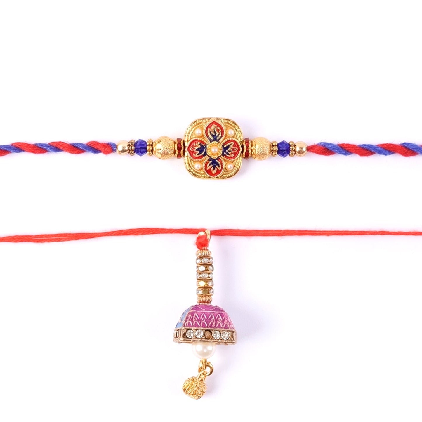 Peacock and floral meenakari design on rakhi thread