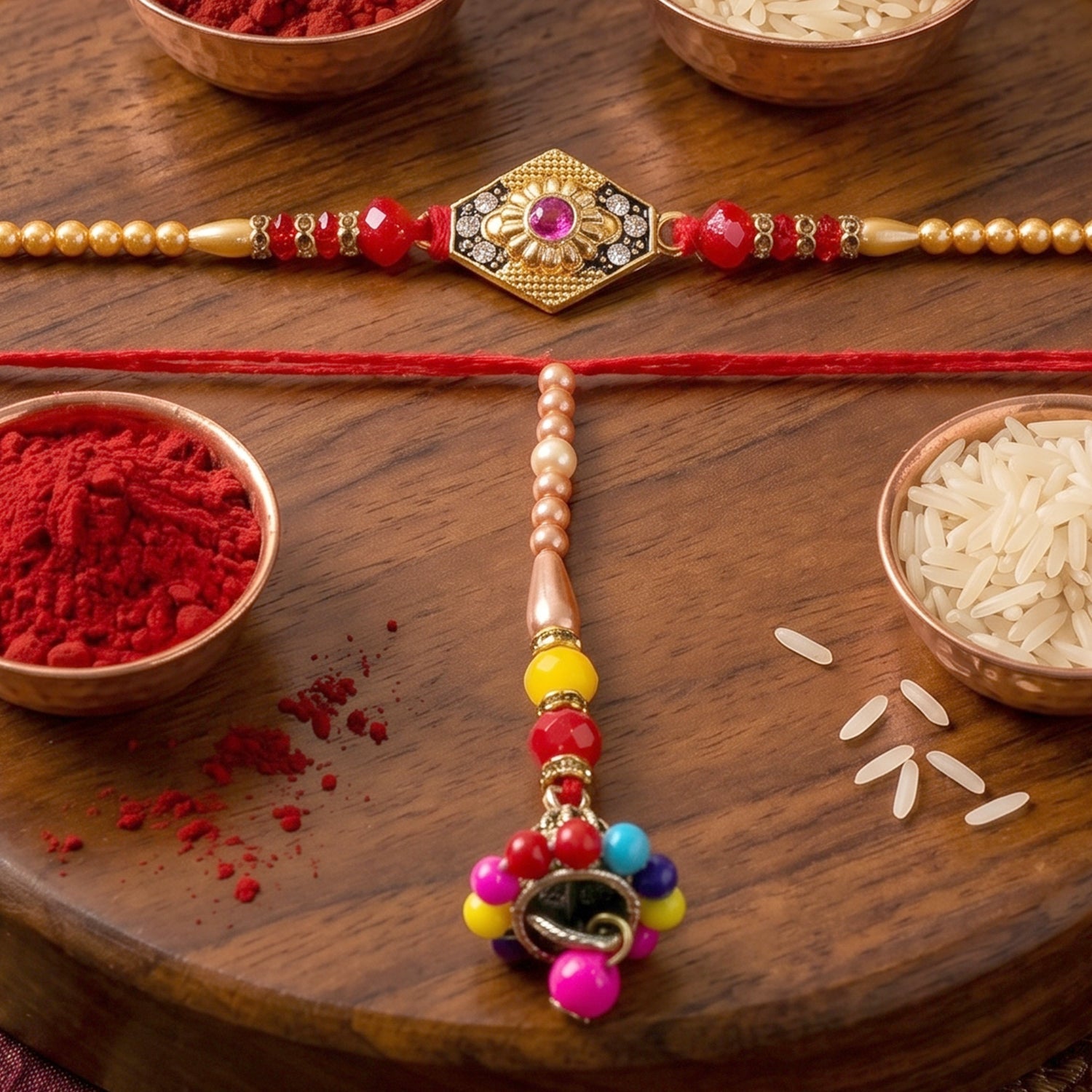 Side view of Hexagon Stone Designer Rakhi showing detailed craftsmanship