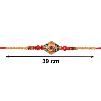 Hexagon Stone Designer Rakhi with pearl bead details