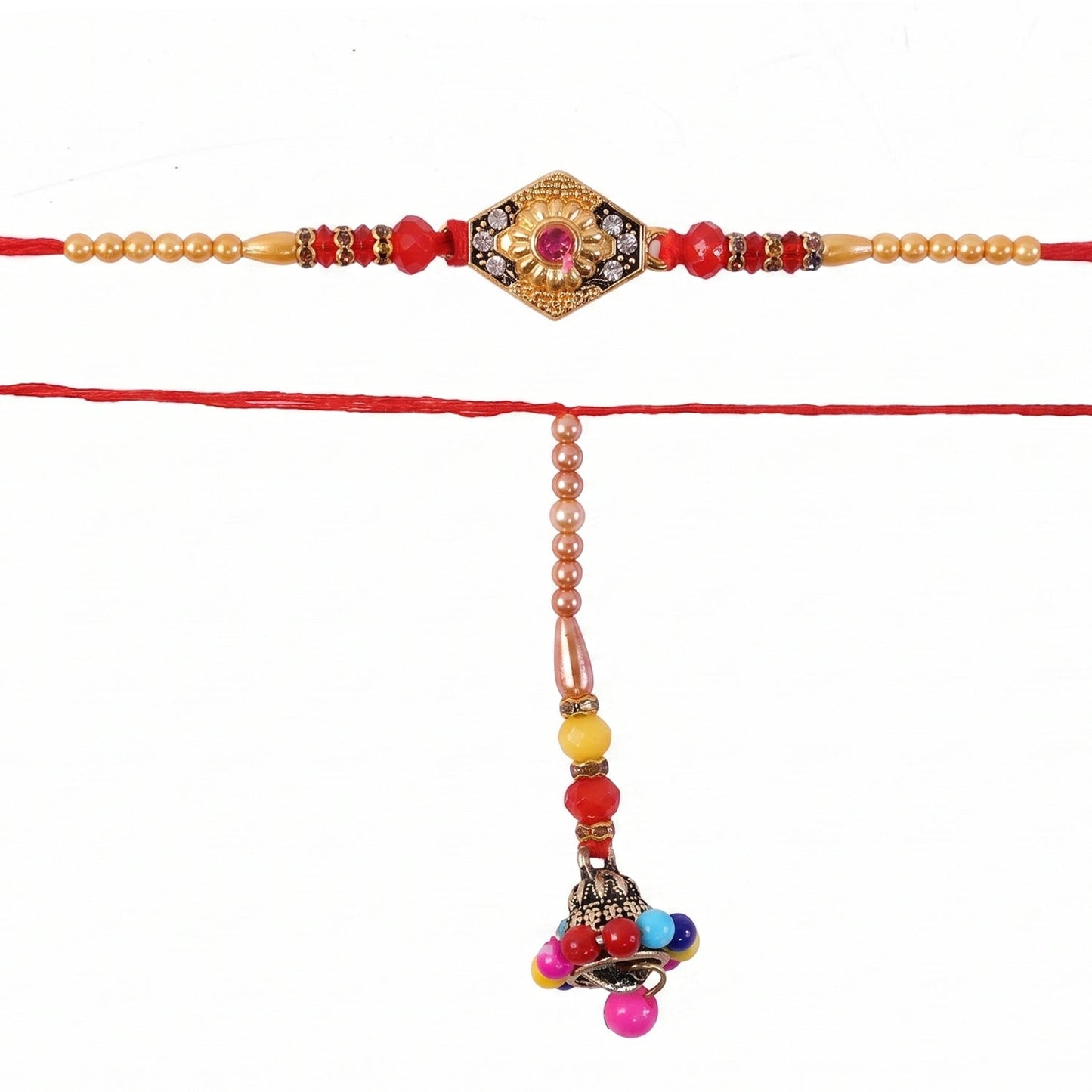 Hexagon Stone Designer Rakhi with decorative Peacock Latkan