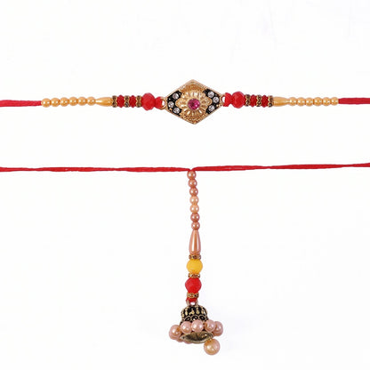 Pearl bead and diamond Rakhi closeup