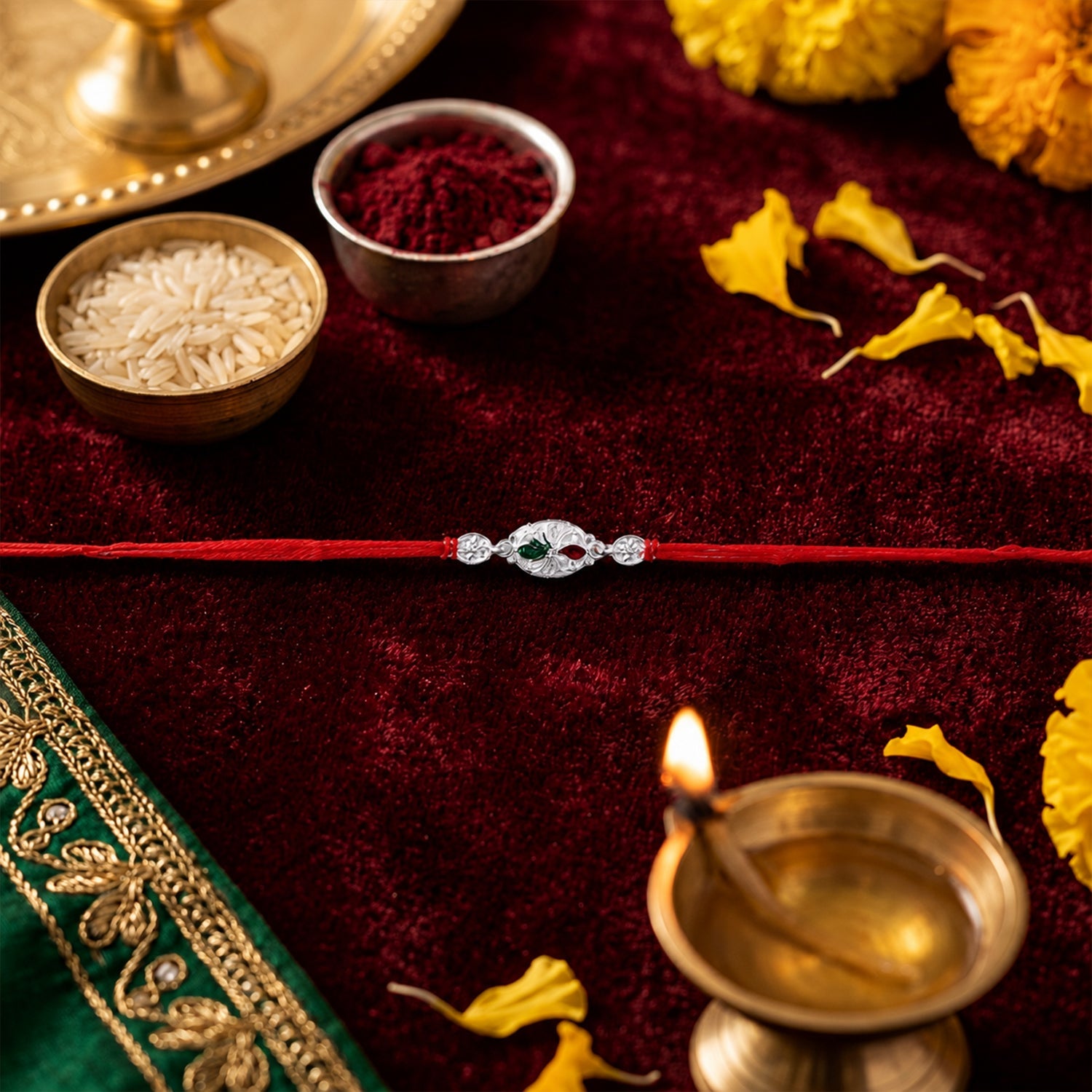 Silver Oval Design Rakhi with Red Thread (1 Pc)