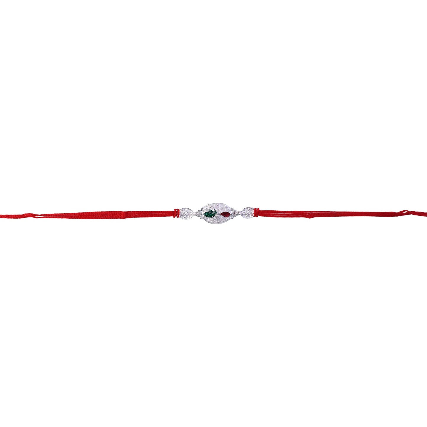 Silver Oval Design Rakhi with Red Thread (1 Pc)
