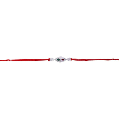 Silver Oval Design Rakhi with Red Thread (1 Pc)