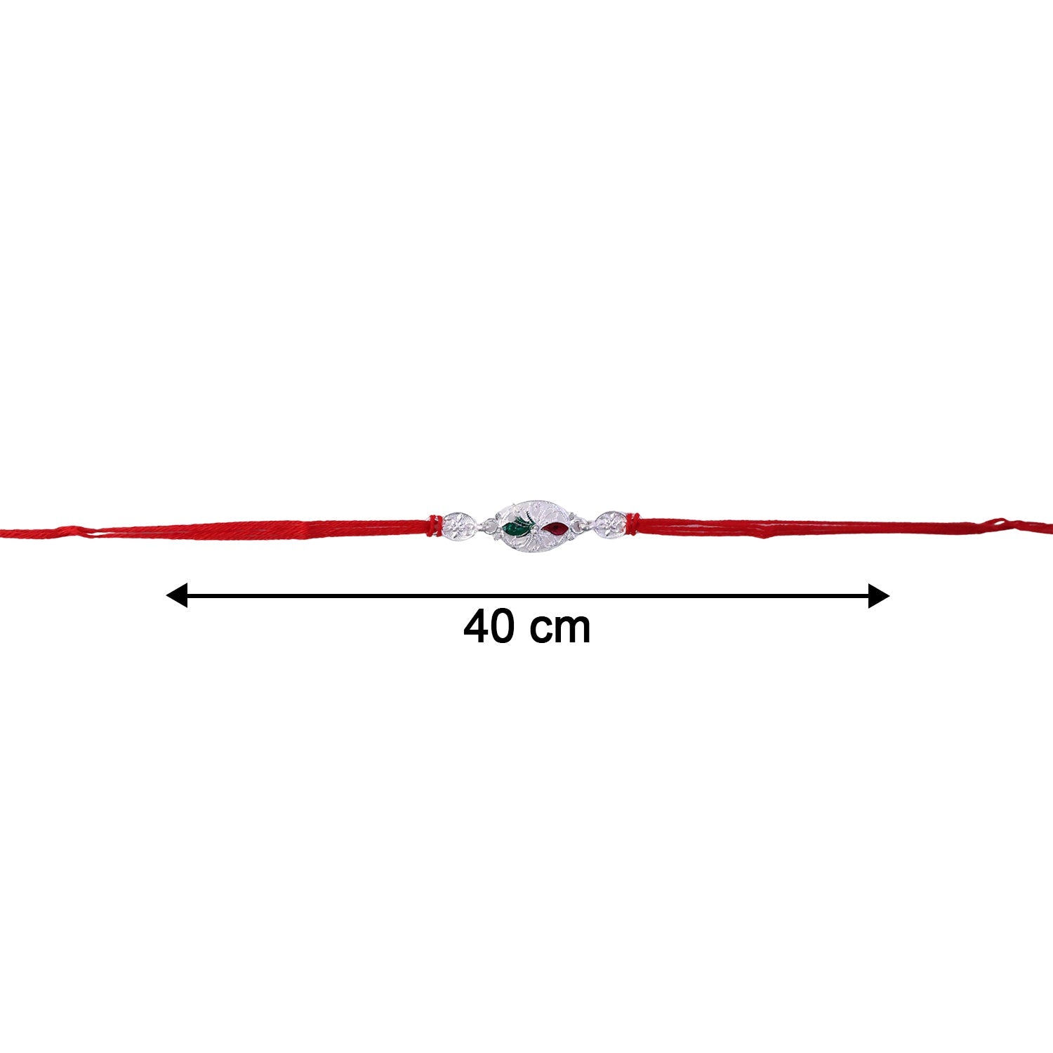 Silver Oval Design Rakhi with Red Thread (1 Pc)