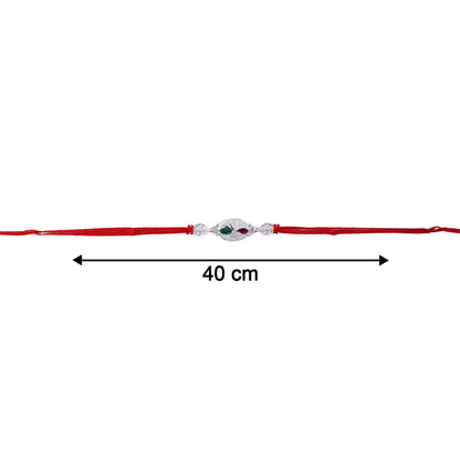 Silver Oval Design Rakhi with Red Thread (1 Pc)