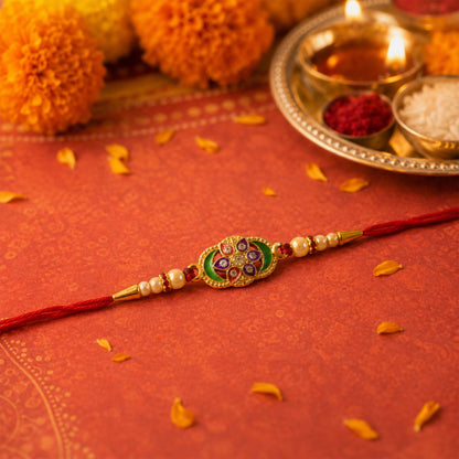 Colorful Floral Design Rakhi with Pearl Beads (1 Pc)