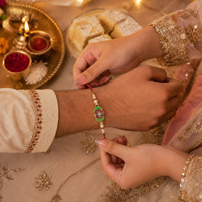 Colorful Floral Design Rakhi with Pearl Beads (1 Pc)