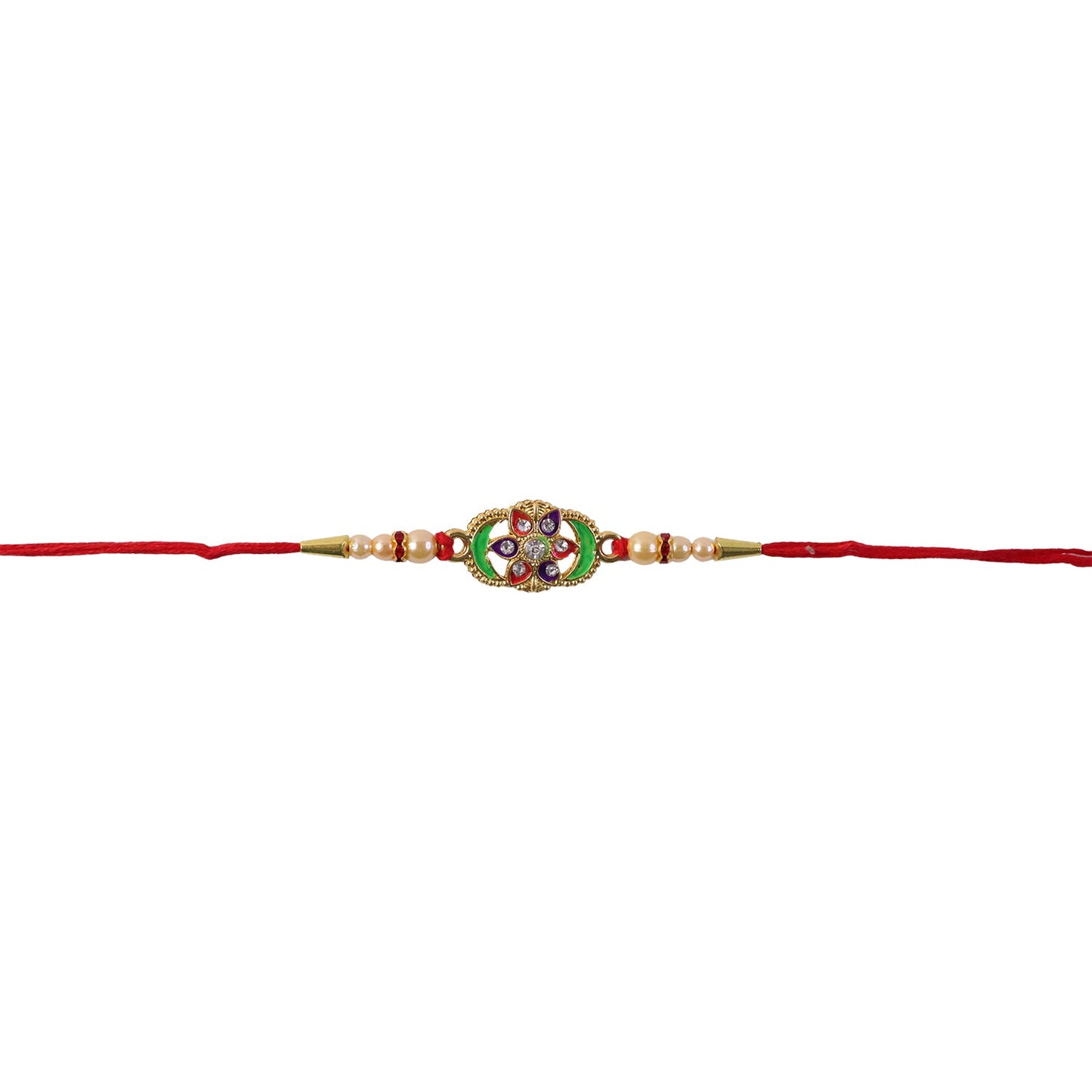 Colorful Floral Design Rakhi with Pearl Beads (1 Pc)
