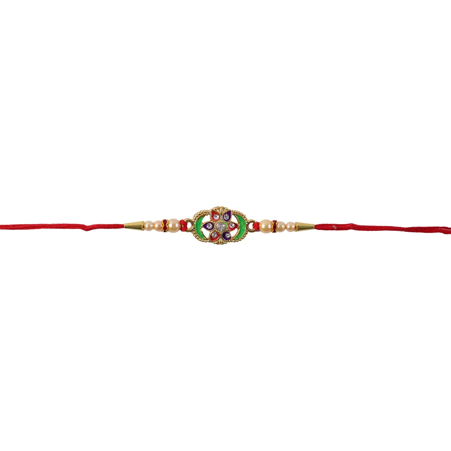 Colorful Floral Design Rakhi with Pearl Beads (1 Pc)