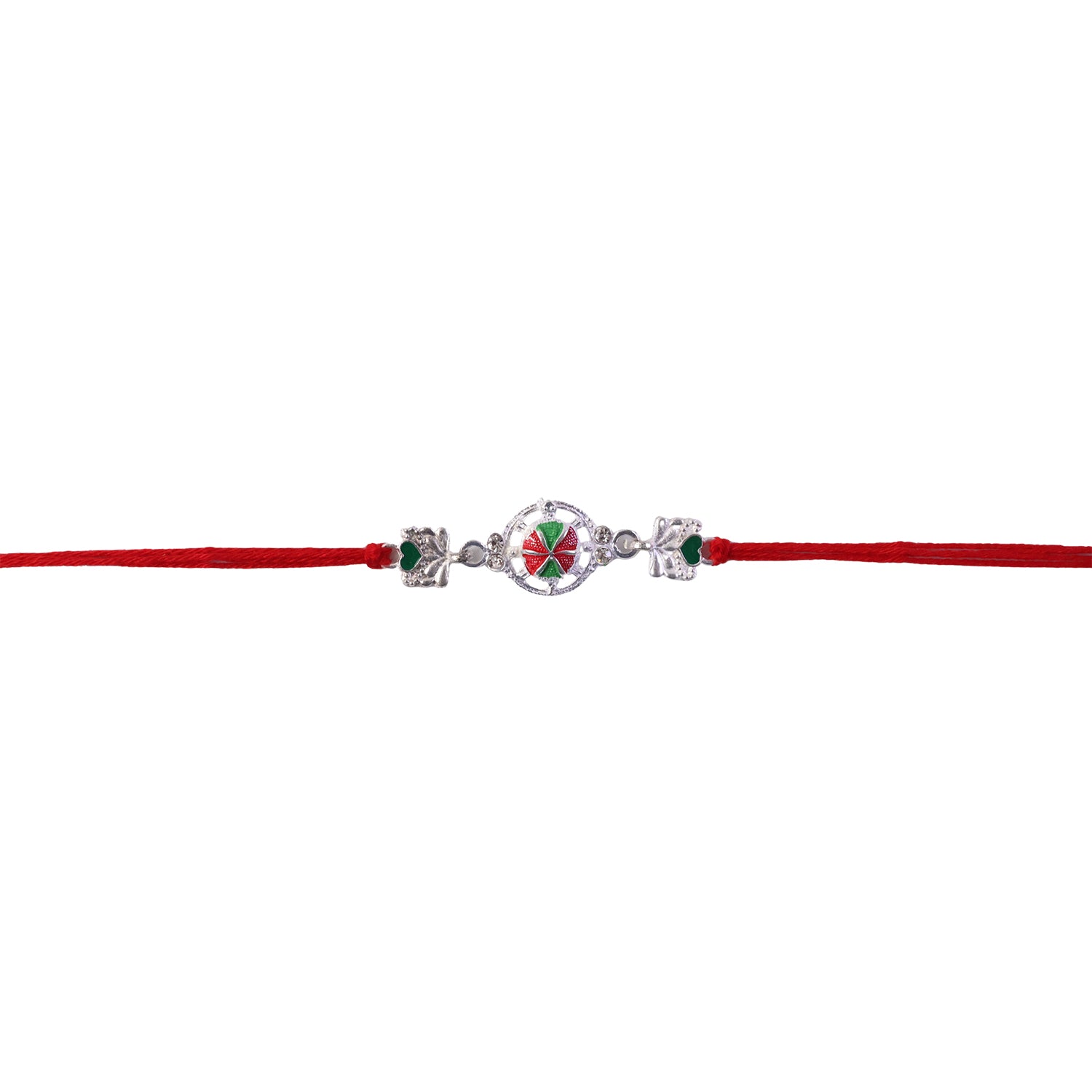 Silver Floral Design Rakhi with Red Thread (1 Pc)
