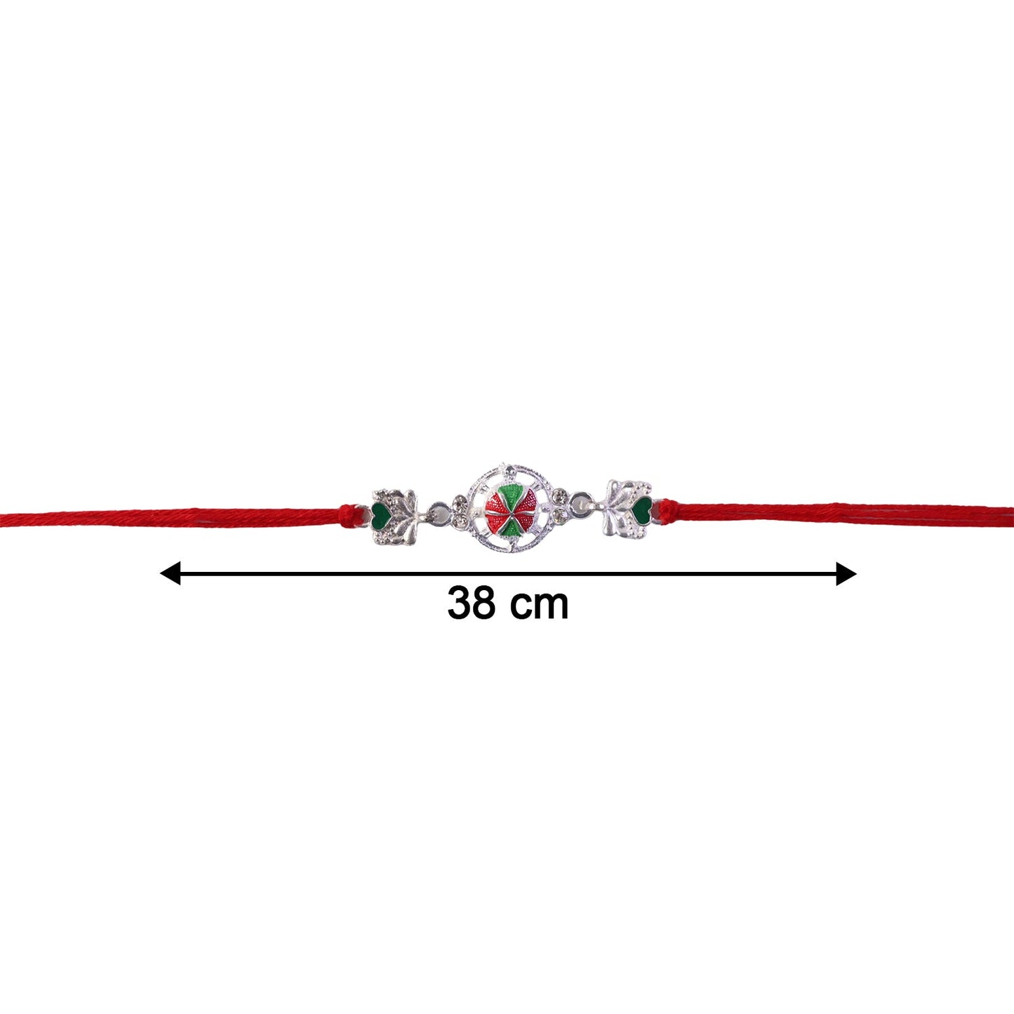 Silver Floral Design Rakhi with Red Thread (1 Pc)