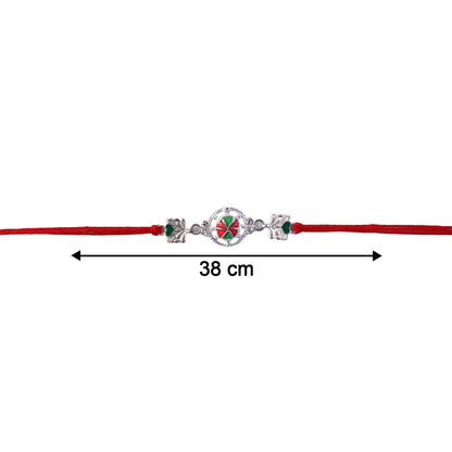 Silver Floral Design Rakhi with Red Thread (1 Pc)