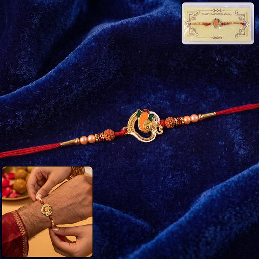 Ganesh Design Rakhi with Rudraksha Beads (1 Pc)