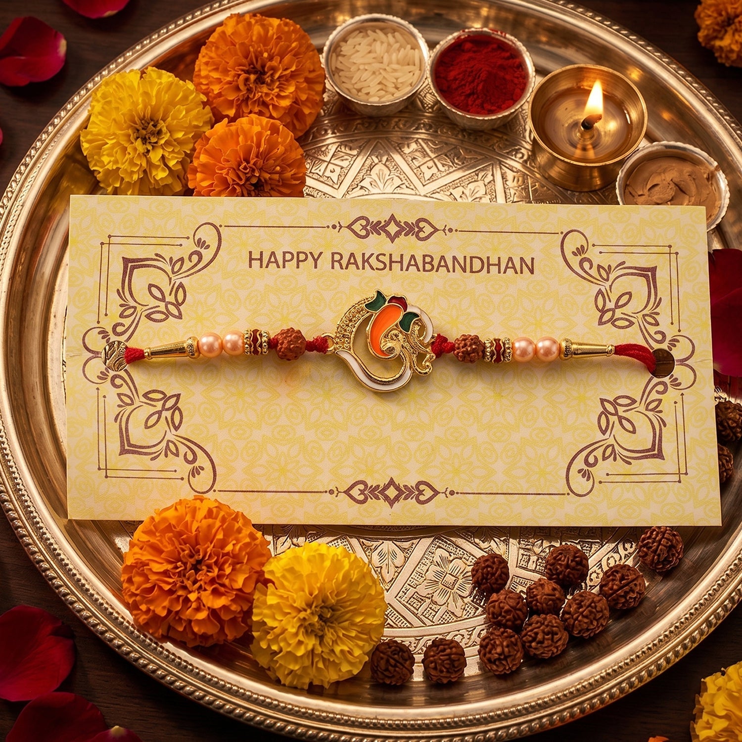 Traditional Rakhi with soft thread and Rudraksha beads