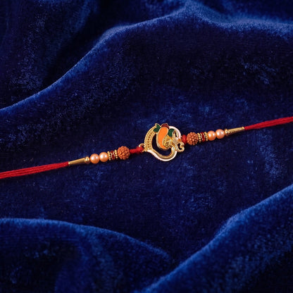 Full view of Ganesh Design Rakhi with Rudraksha beads
