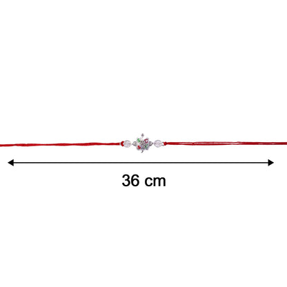 Silver floral rakhi with colorful beads on soft thread