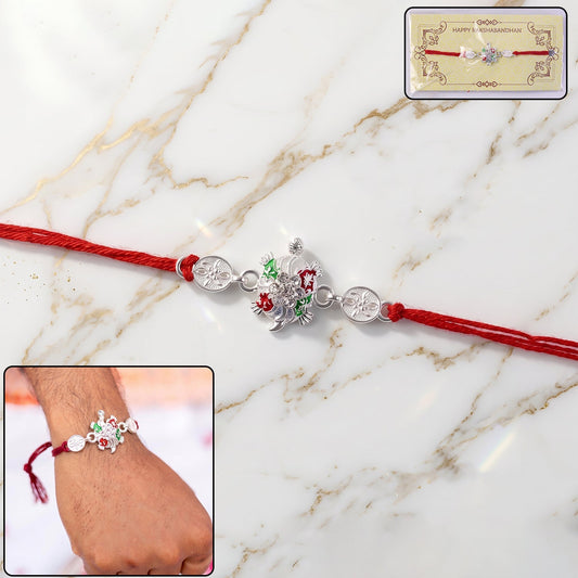 Silver Floral Design Rakhi with Colorful Enamel Work (1 Pc)