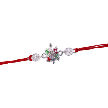Top view of rakhi showing enamel work and bead details