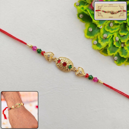 Golden Oval Design Rakhi with Colorful Beads (1 Pc)