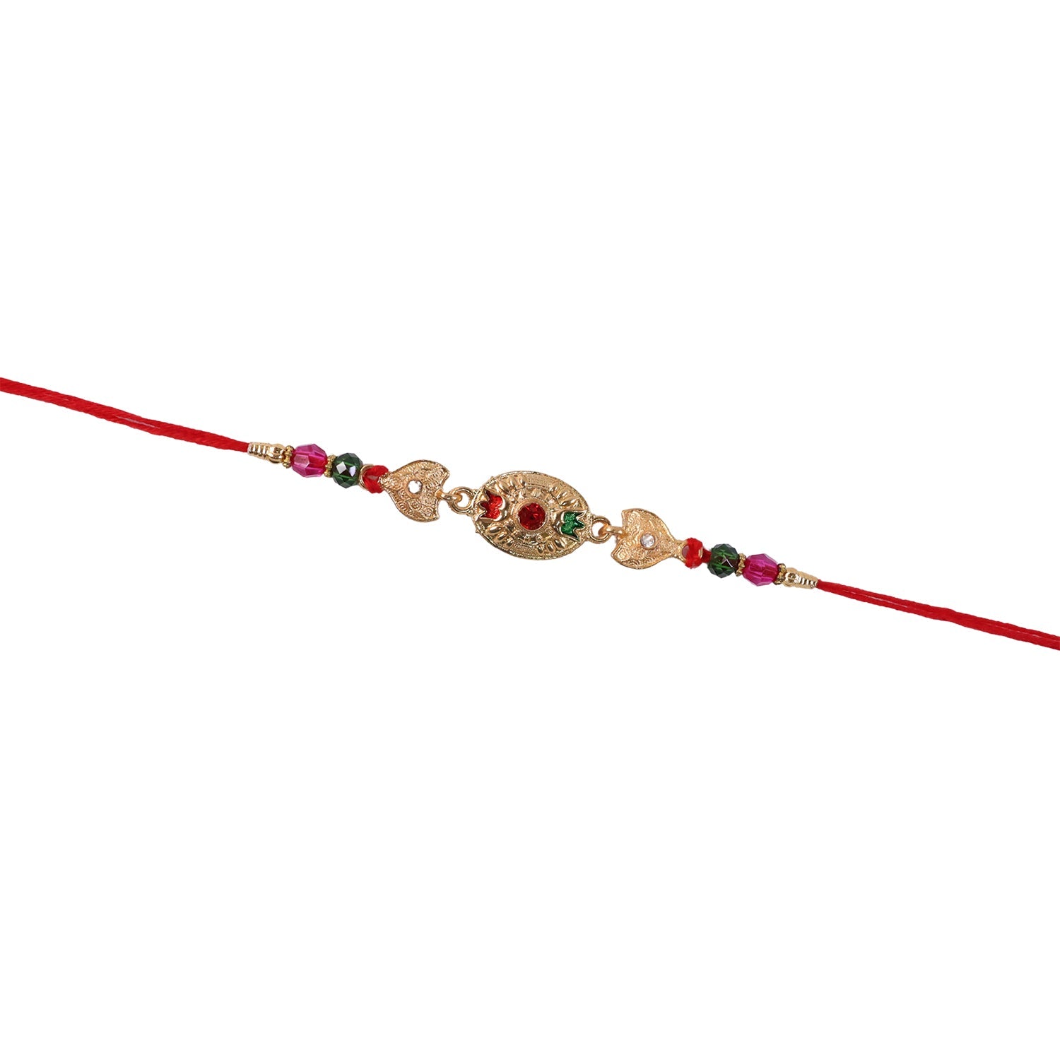 Festive golden Rakhi with detailed beadwork
