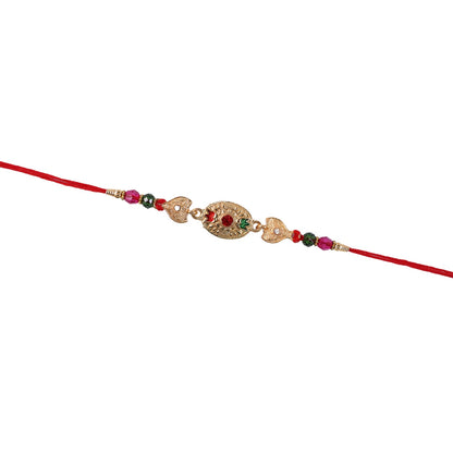 Festive golden Rakhi with detailed beadwork