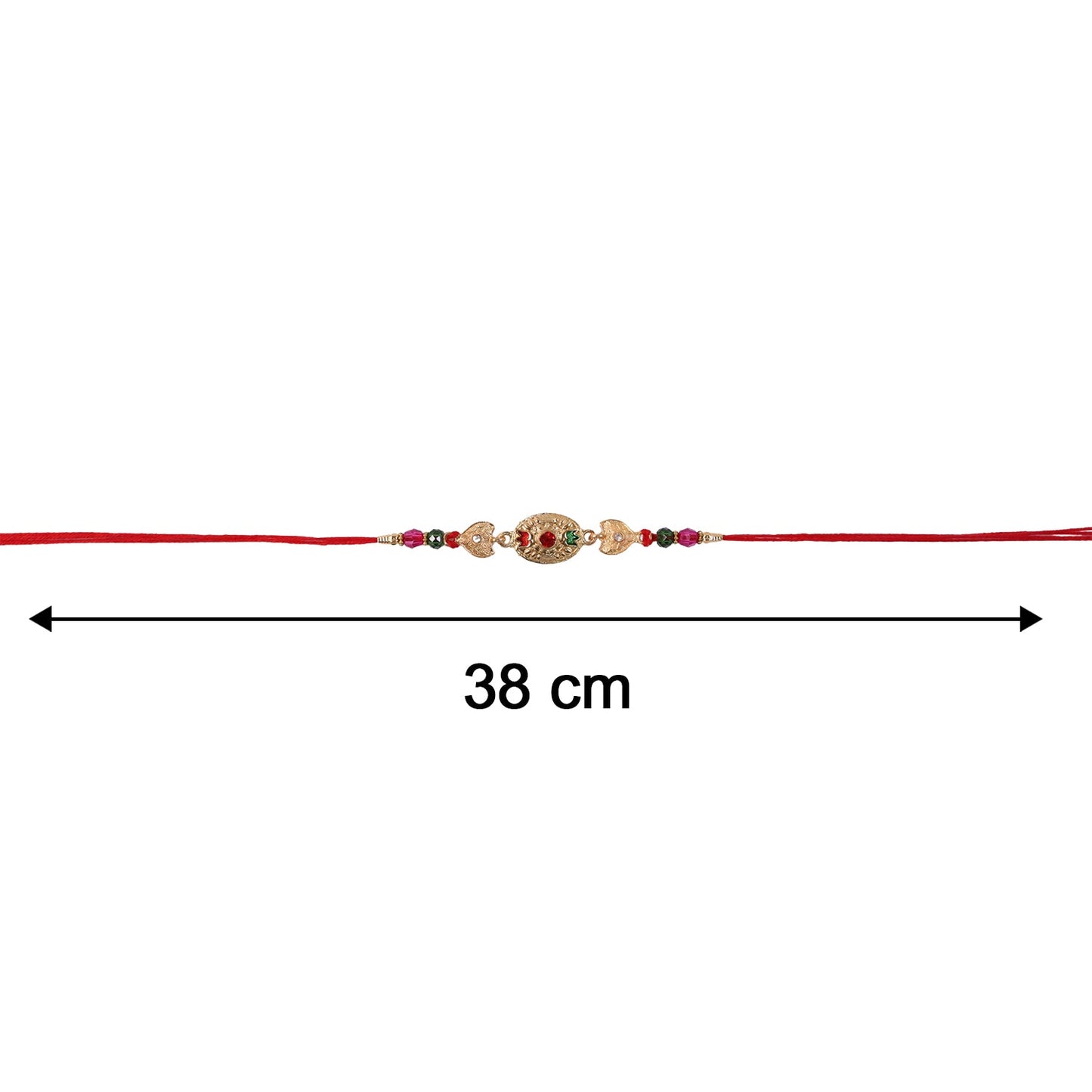 Soft thread Rakhi with golden oval and beads