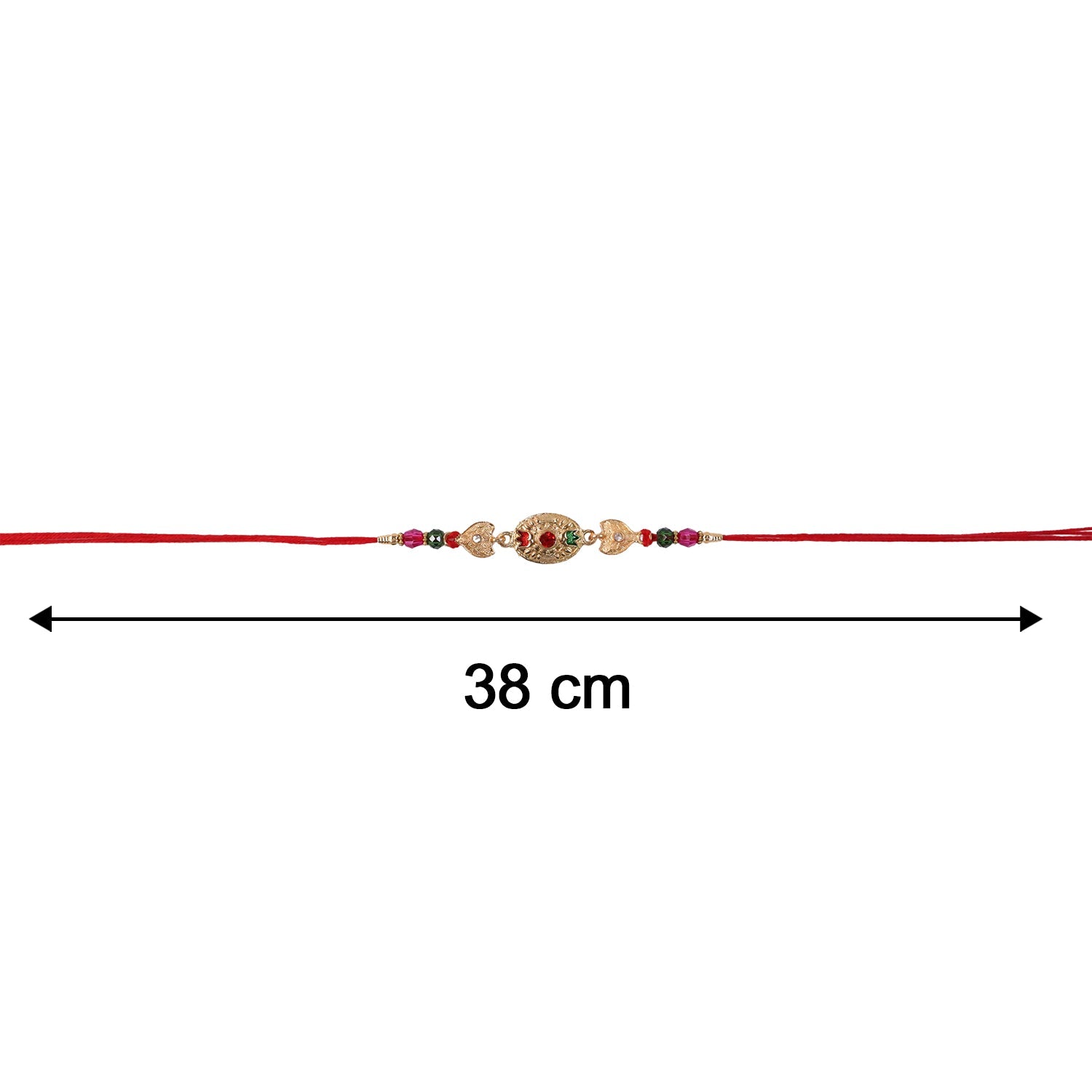 Soft thread Rakhi with golden oval and beads