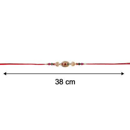 Soft thread Rakhi with golden oval and beads