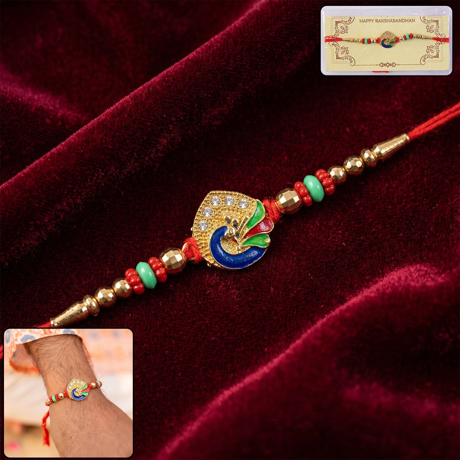 Colorful Peacock Design Rakhi with Beads (1 Pc)