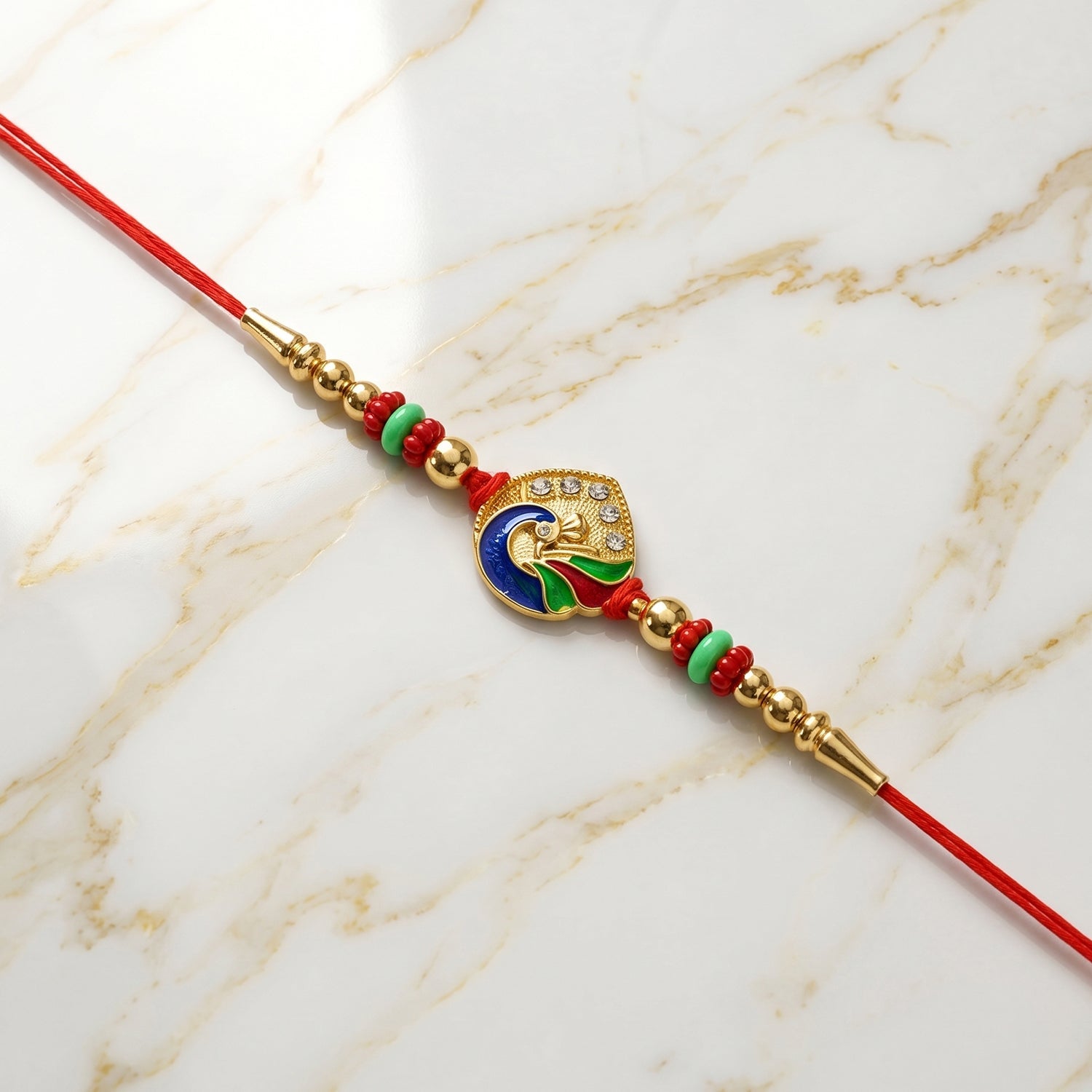 Colorful Peacock Design Rakhi with Beads (1 Pc)