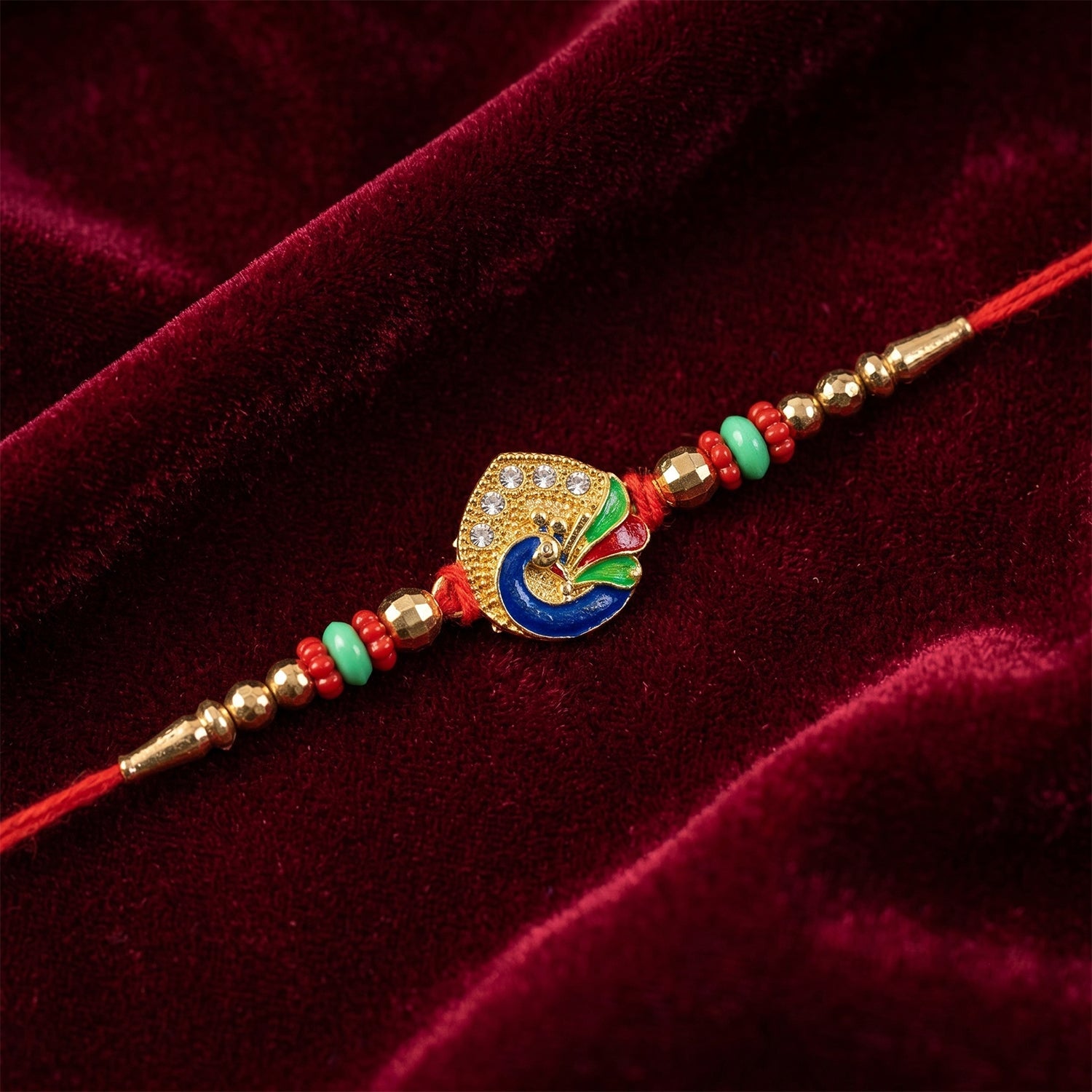 Colorful Peacock Design Rakhi with Beads (1 Pc)