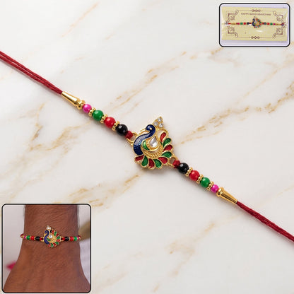 Designer Peacock Rakhi with Multicolor Beads (1 Pc)