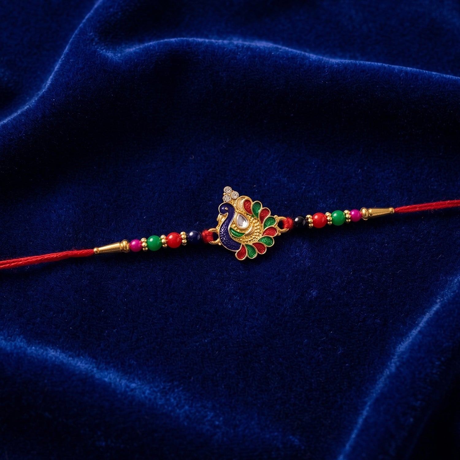Designer Peacock Rakhi with Multicolor Beads (1 Pc)