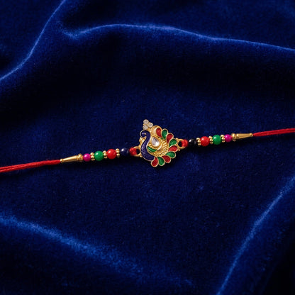 Designer Peacock Rakhi with Multicolor Beads (1 Pc)
