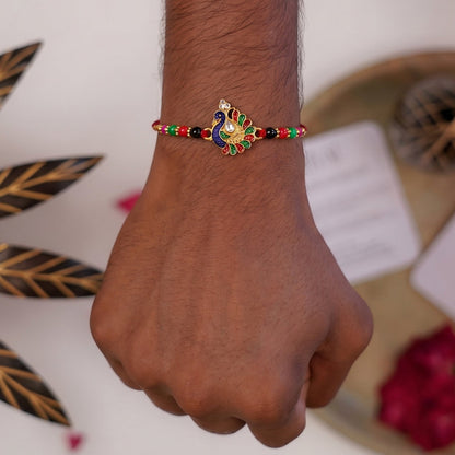 Designer Peacock Rakhi with Multicolor Beads (1 Pc)