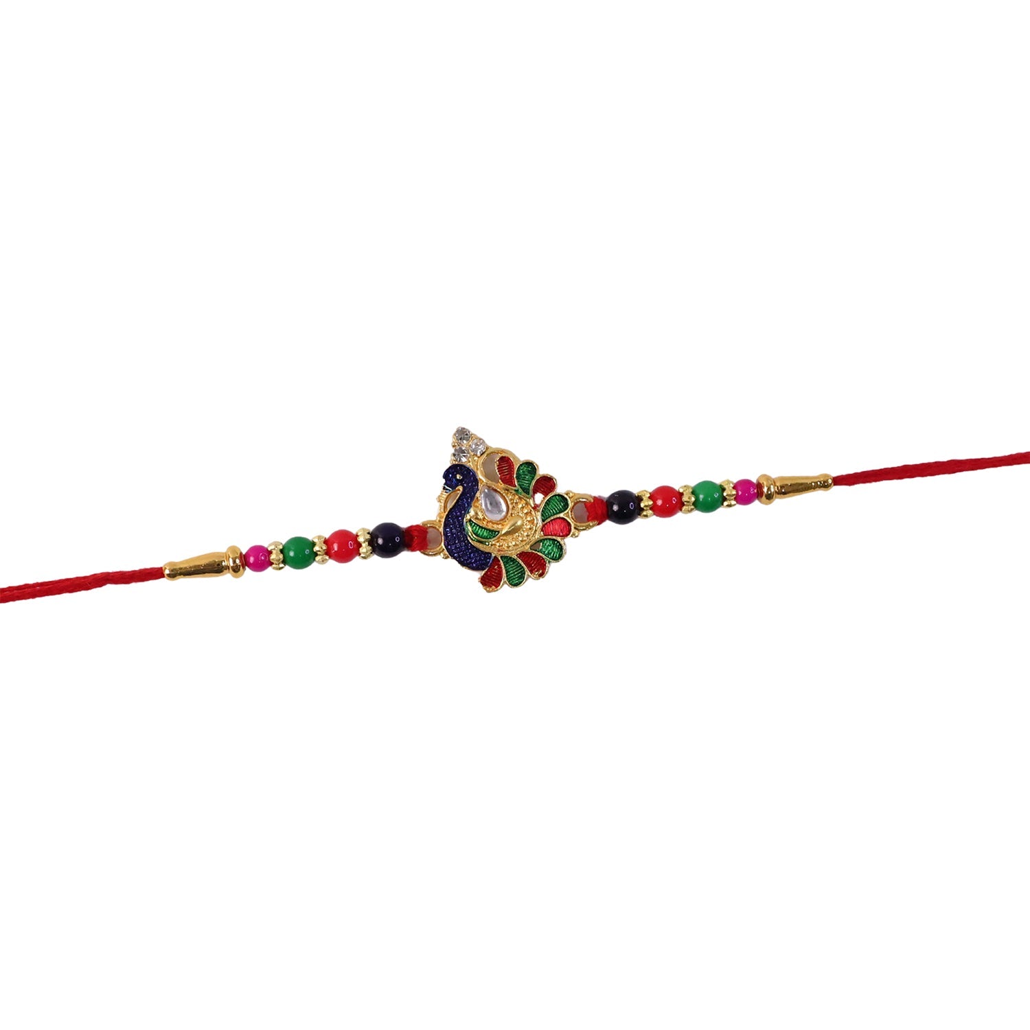 Designer Peacock Rakhi with Multicolor Beads (1 Pc)