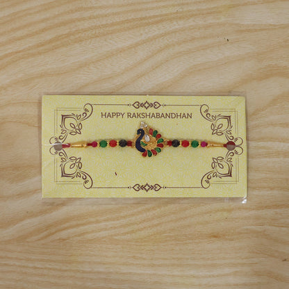 Designer Peacock Rakhi with Multicolor Beads (1 Pc)