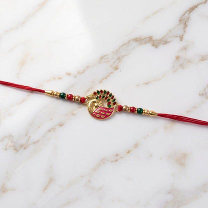 Pink Peacock Design Rakhi with Decorative Beads (1 Pc)